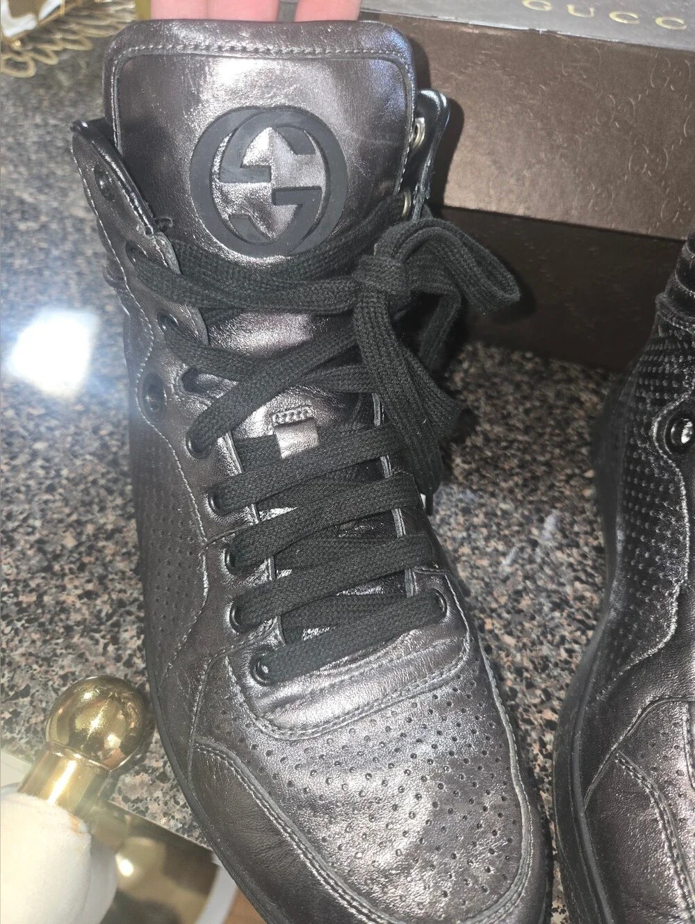 Gucci Metallic Black High-Top Sneakers